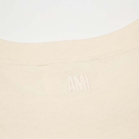 Ami Paris Chest Logo Cotton T-Shirt Cream - Picture 7 of 9